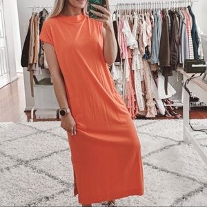 Free people beach orange slip on t-shirt midi dress